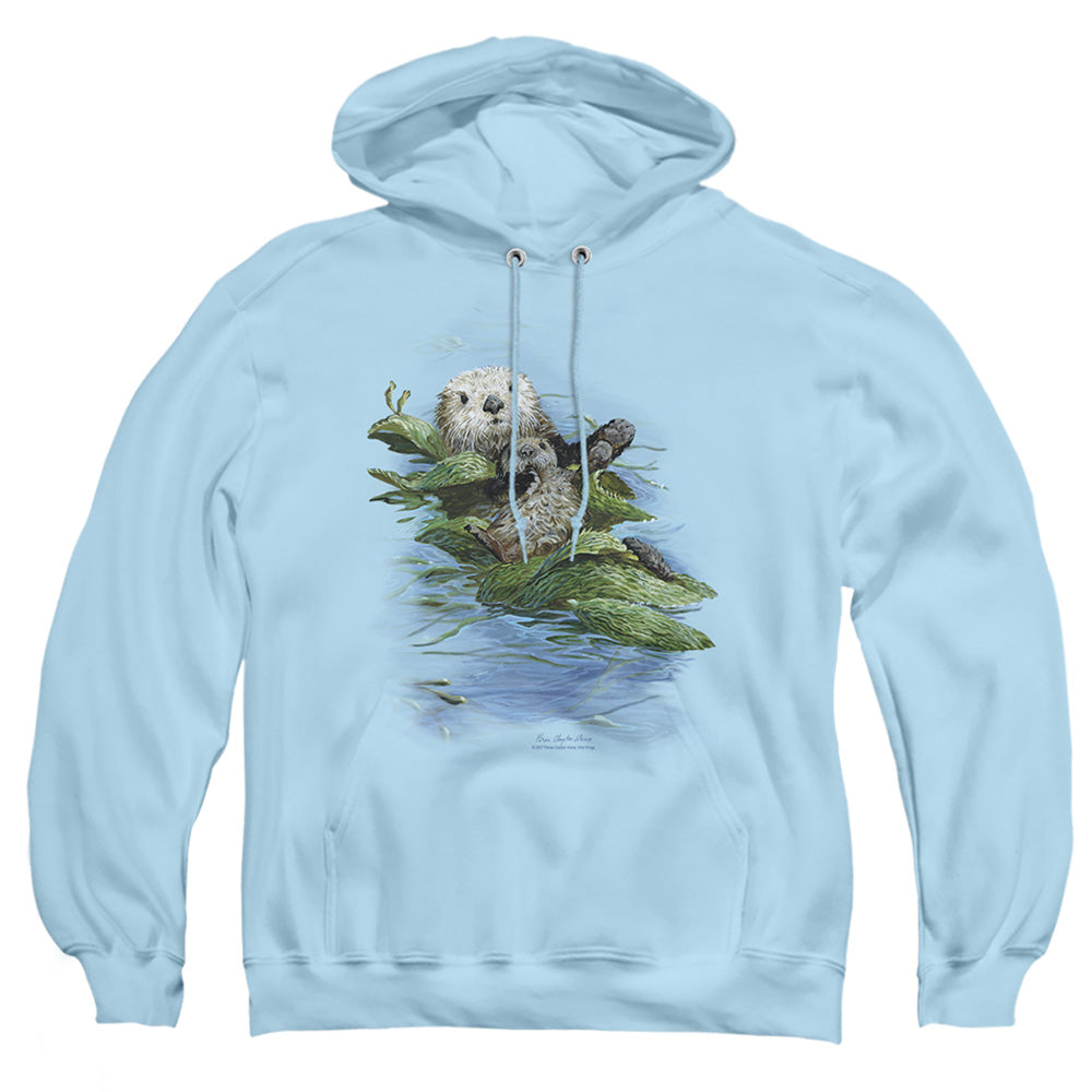 Wildlife - Kelp Cradle Otters - Adult Pull-over Hoodie - Light Blue