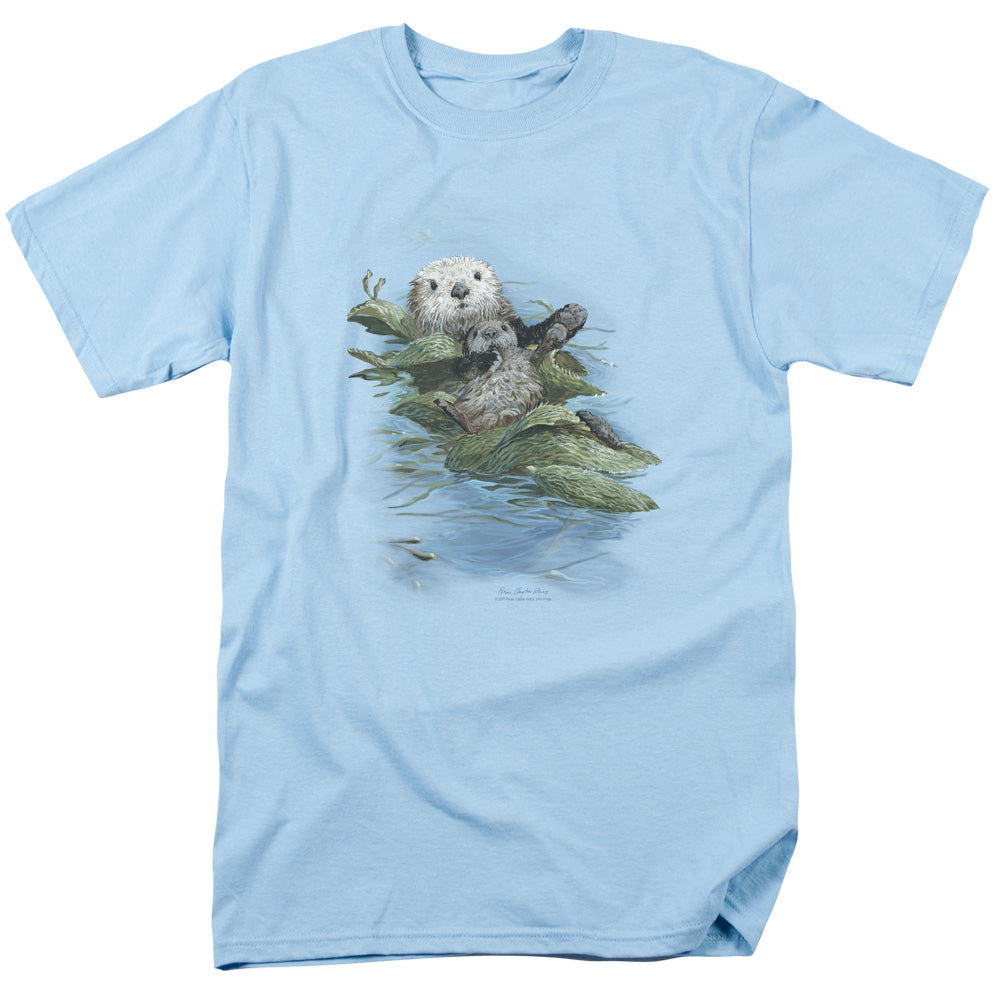 Wildlife - Kelp Cradle Otters - Short Sleeve Adult 18/1 - Light Blue T-shirt
