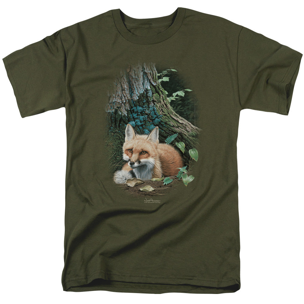 Wildlife - Cozy Retreat - Short Sleeve Adult 18/1 - Military Green T-shirt