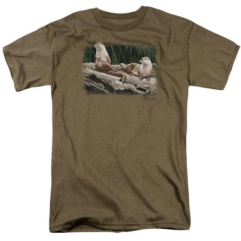 Wildlife - River Otters - Short Sleeve Adult 18/1 - Safari Green T-shirt