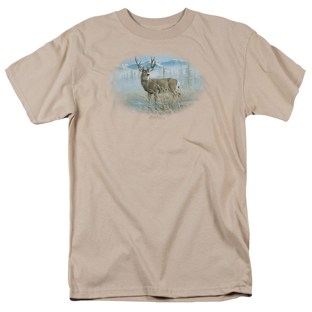 Wildlife - Out Of The Mist Mule Deer - Short Sleeve Adult 18/1 - Sand T-shirt