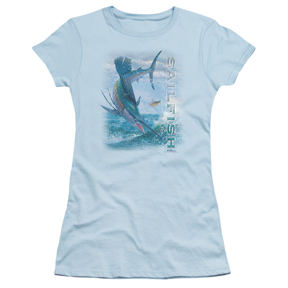 Wildlife - Leaping Sailfish - Short Sleeve Junior Sheer - Light Blue T-shirt