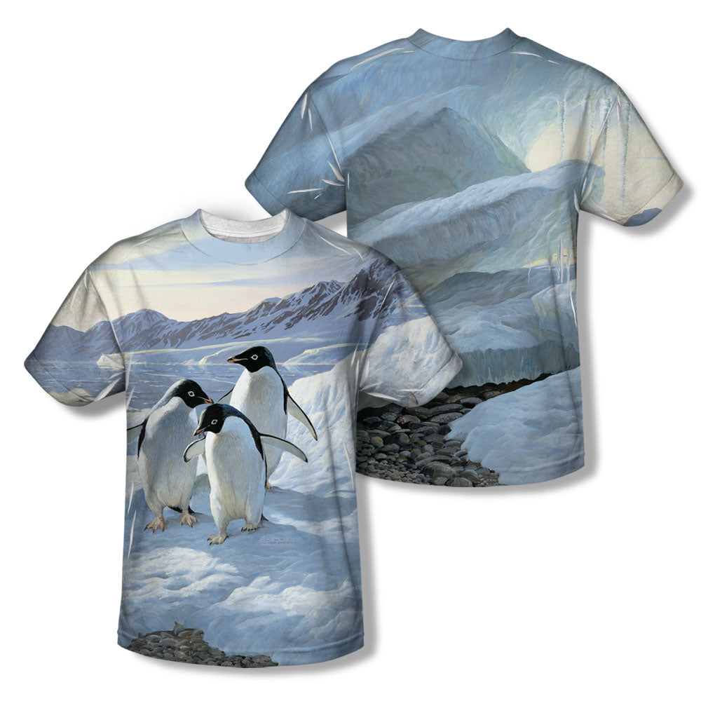 Wild Wings - Penguins (Front/back Print) - Short Sleeve Youth Poly Crew - White T-shirt