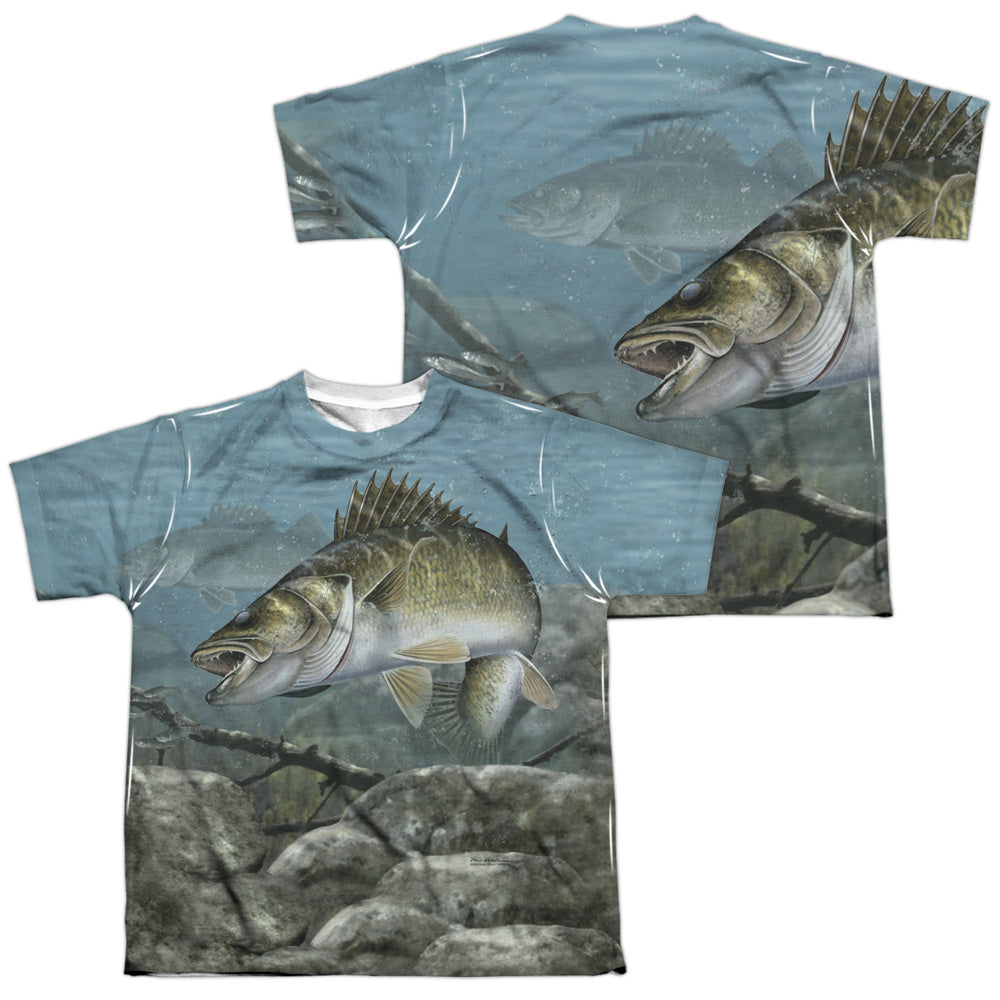 Wild Wings - Feeding Frounds (Front/back Print) - Short Sleeve Youth Poly Crew - White T-shirt