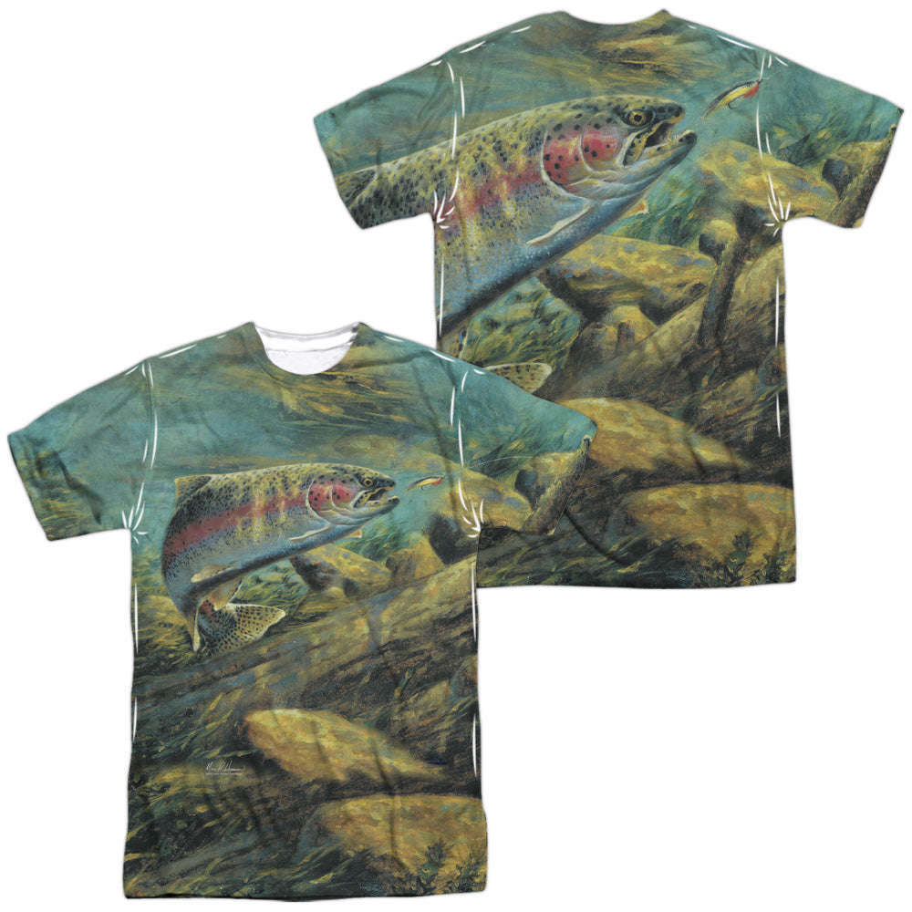 Wild Wings - Rainbow Trout (Front/back Print) - Short Sleeve Adult Poly Crew - White T-shirt