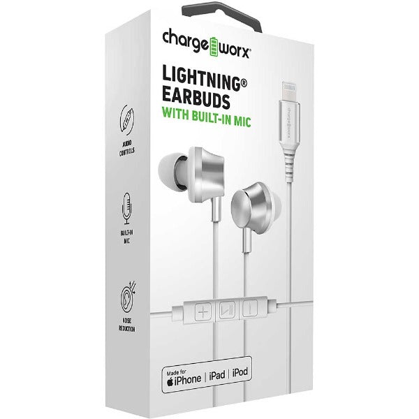 Chargeworx Lightning Earbuds with Built in Mic Silver – FYE