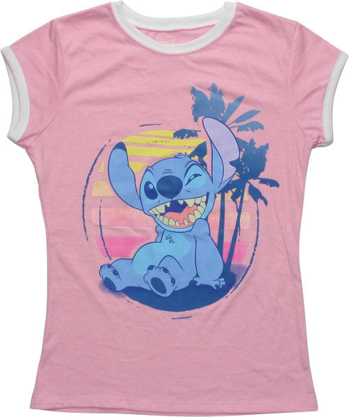 Lilo and Stitch Stitch Sunset Pink Juniors T-Shirt
