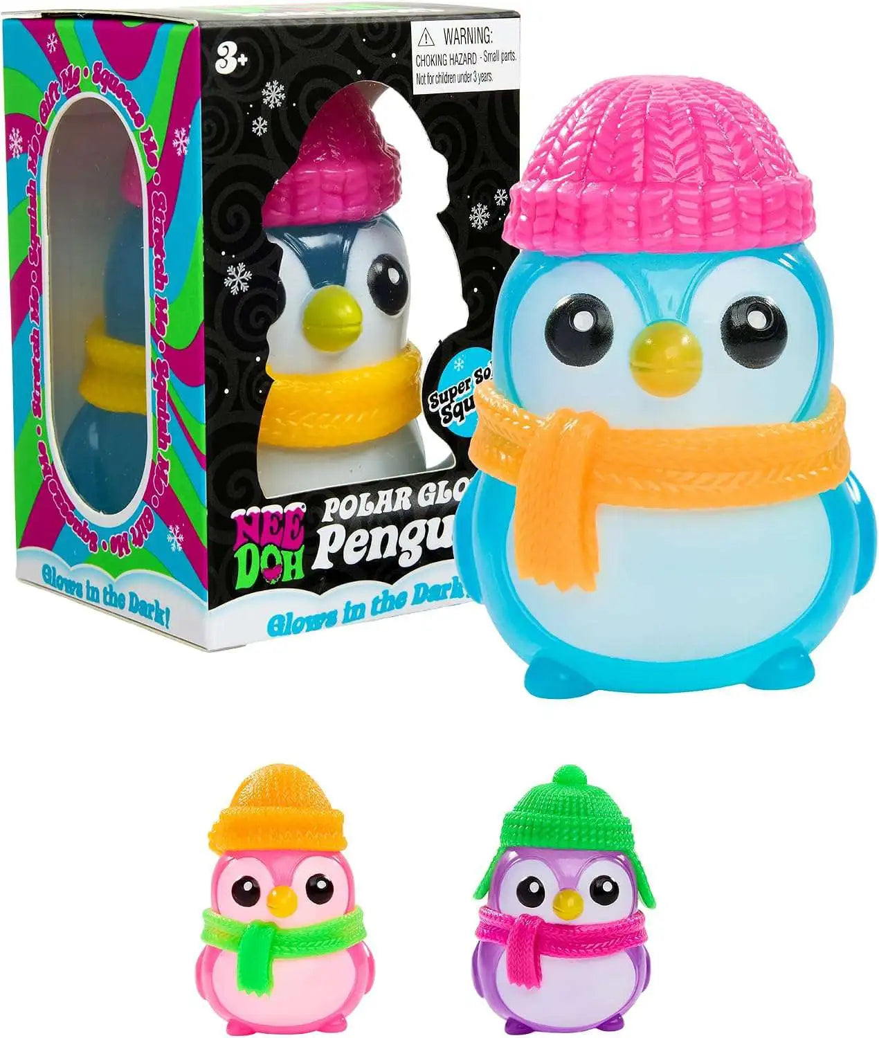 NeeDoh 2026 Squishmas Polar Glow Penguin Stress Ball [1 RANDOM Color, Glows in the Dark!]