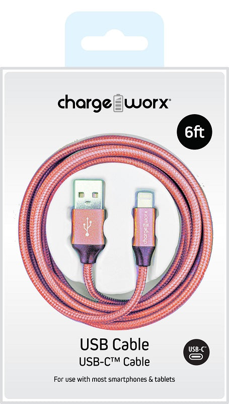 Charge Worx 6ft USB-C Cable Coral
