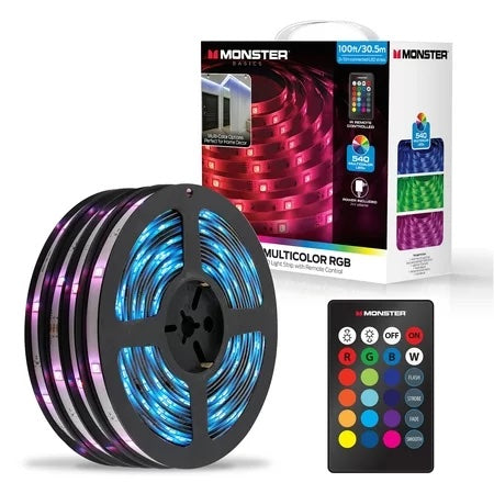 Monster 100ft Multicolor LED Light Strip for Bedrooms Customizable with Remote