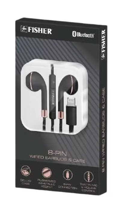 Fisher FEP905K/S 8-PIN Wired Earbuds & Case, Black