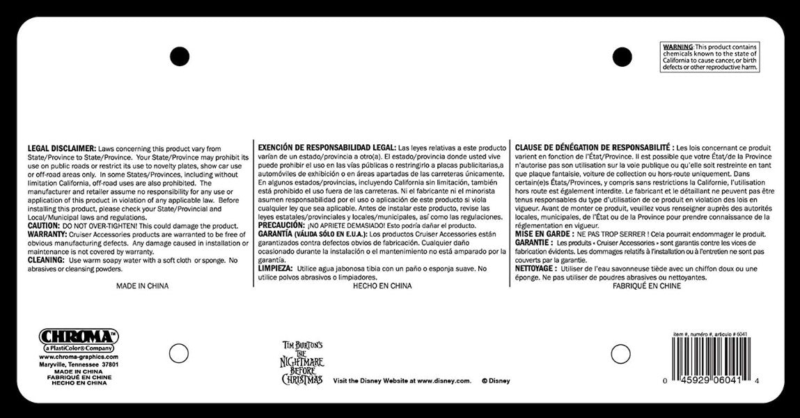 The Nightmare Before Christmas Jack Skellington License Plate Frame