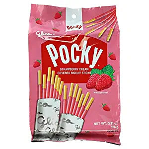 Glico Pocky, Strawberry Cream Covered Biscuit Sticks - Family Size