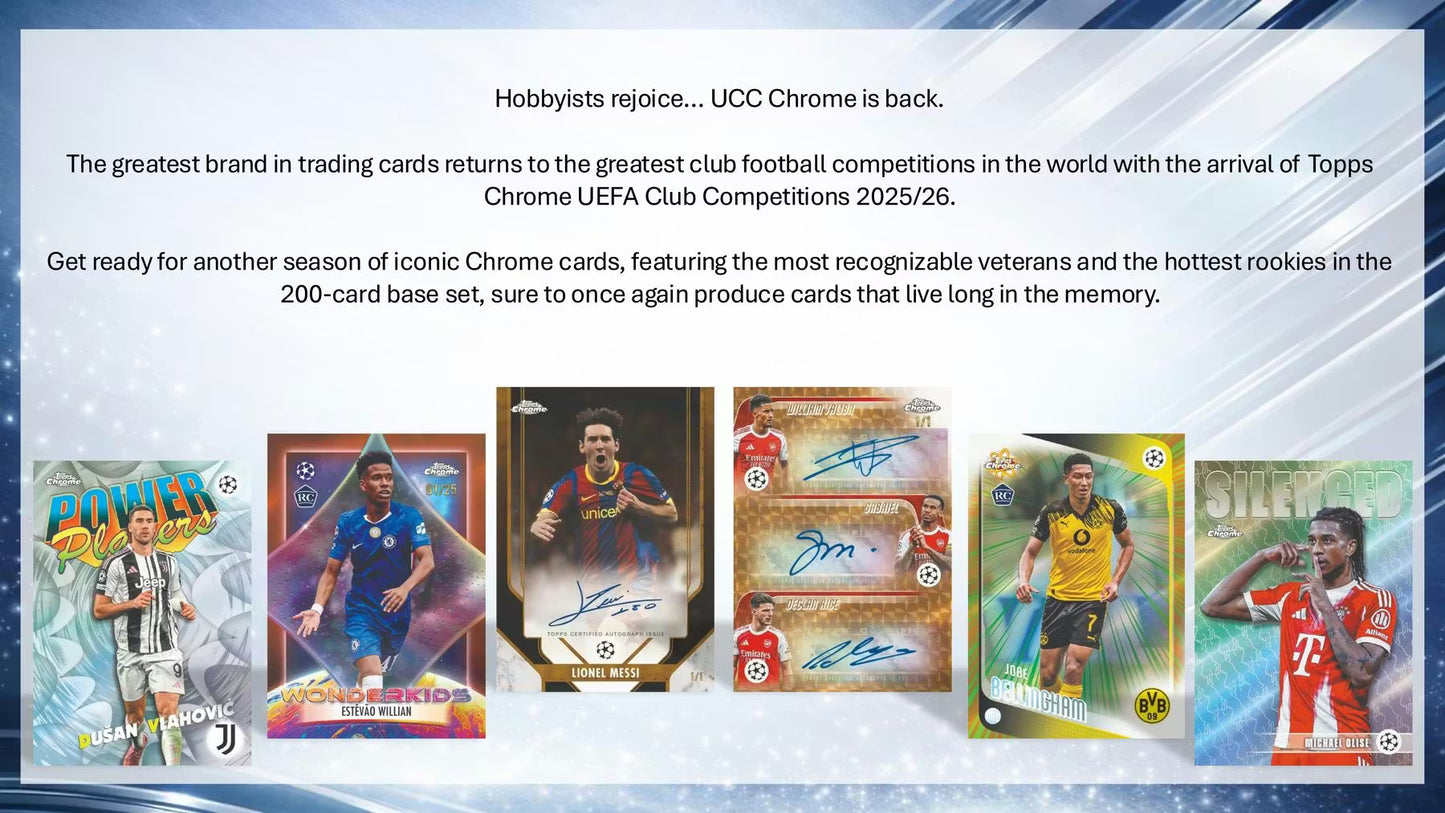 2025/26 Topps Chrome UEFA Club Competitions Soccer Blaster Box (contents may vary)