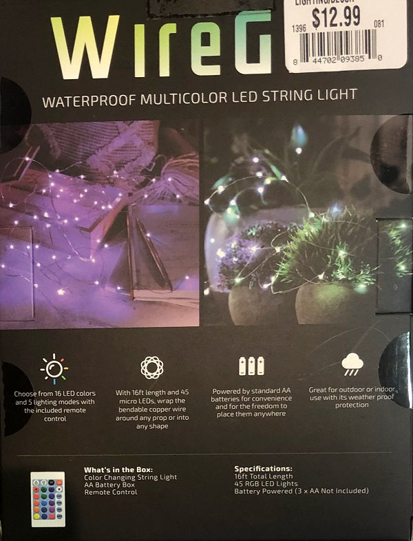Merkury Innovations WireGlo Waterproof Multicolor LED String Light 16'