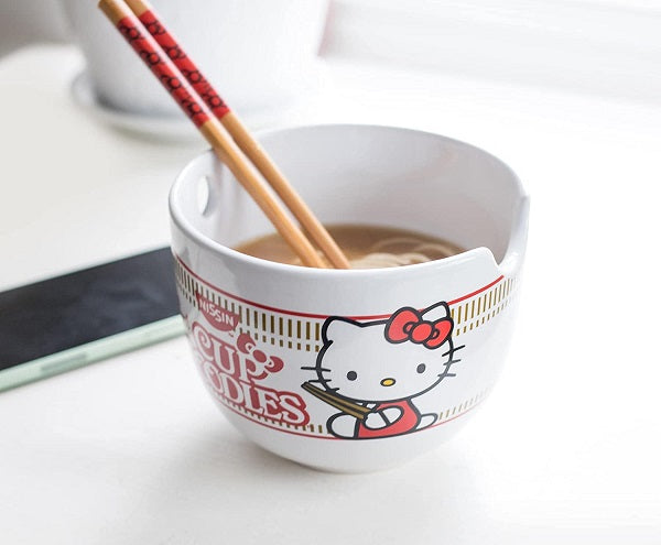 Hello Kitty X Cup Noodles 20-Ounce Ramen Bowl and Wooden Chopsticks Set