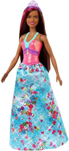 Barbie Dreamtopia: Princess Doll Brunette with Pink Hairstreak and Blue Skirt and Tiara