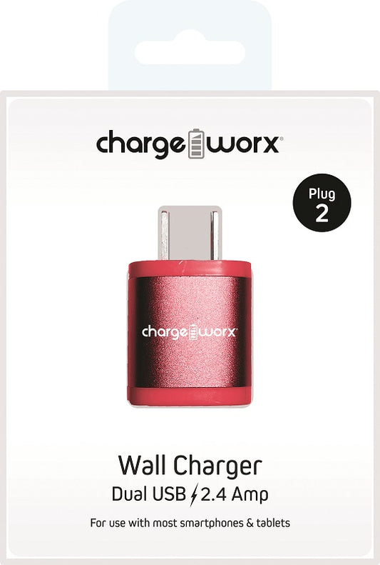Charge Worx 2.4A Dual USB Wall Charger Coral