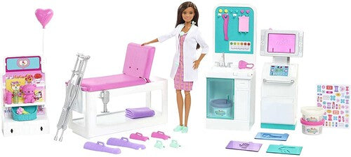 Barbie Fast Cast Clinic Playset With Brunette Barbie Doctor Doll