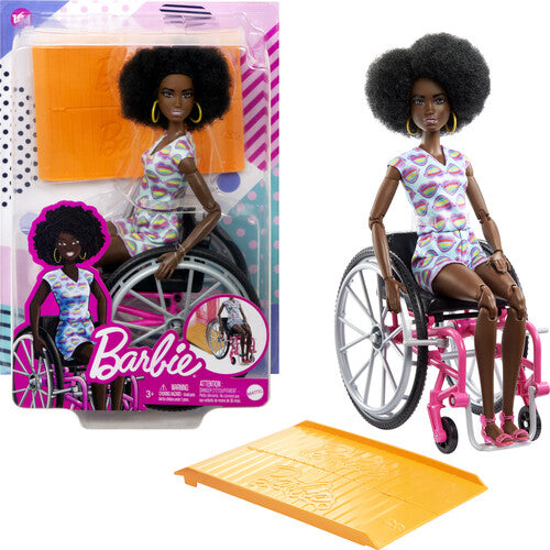 Barbie Fashionista & Wheelchair with Wheelchair & Ramp, Curly Brown Hair, Romper
