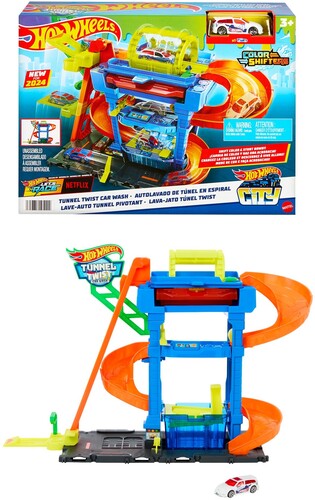 Hot Wheels City Let's Race Tunnel Twist Car Wash & Color Shifters Vehicle in 1:64 Scale