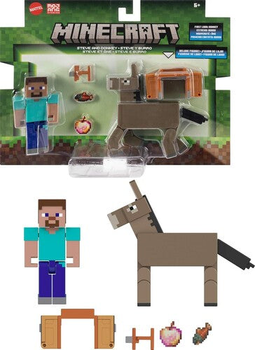 Mattel - Minecraft 3.25'' Steve and Donkey Figure, 2-Pack