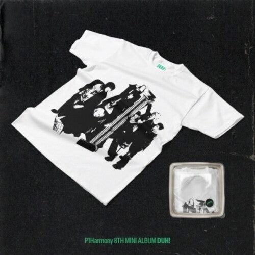 P1Harmony - Duh! - Plain White T-Shirt Version - incl. 44pg Photobook, Envelope, 6 Stickers, 2 Logo Stickers, Folded Poster, Lenticular Photocard + Selfie Photocard