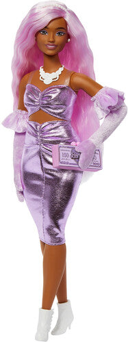 Barbie Deluxe Style with Pink Hair and Metallic Pink Dress with Accessories