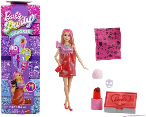 Mattel - Barbie Party Unboxed Glam Party Series Red Sparkle Doll & Accessories