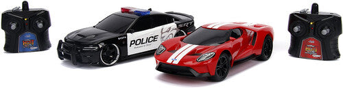 Jada Toys - 1:16 Scale Hypercharger Heat Twin Pack RC Cars (2015 Dodge Charger Police & 2017 Ford GT)