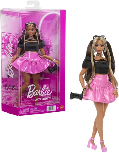Barbie Deluxe Style Black Top Pink Skirt Set