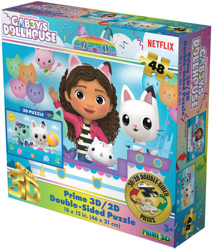 Gabby's Dollhouse contains 48pc 18x12 in 3D/2D Double-Sided Puzzle