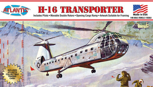 H-16 Piasecki Transporter Helicopter with Swivel Stand and Trading Card 1:96 Scale Model Kit