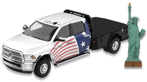 1:64 2018 Ram 3500 Dually Flatbed Die-Cast Truck with Statue of Liberty Figurine America 250 Edition