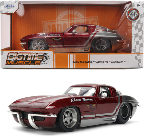 Big Time Muscle - 1:24 1963 Chevy Corvettte Candy Red:Grey Die-Cast Car