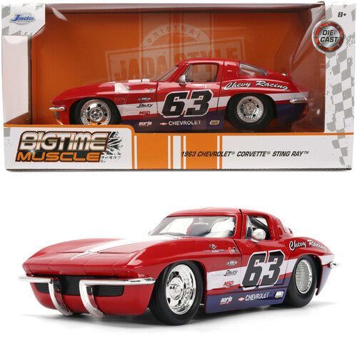 Big Time Muscle - 1:24 1963 Chevy Corvette Stingray Red with White Stripes Die-Cast Car