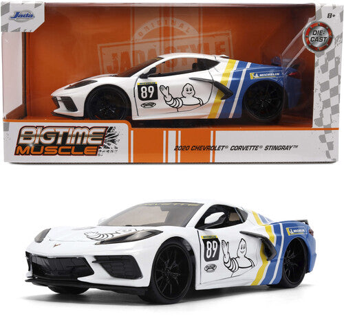 Big Time Muscle - 1:24 2020 Chevy Corvette Stingray White:Blue Die-Cast Car