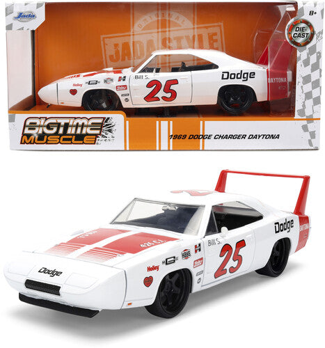 Big Time Muscle - 1:24 1969 Dodge Charger White with Red Stripes Die-Cast Car