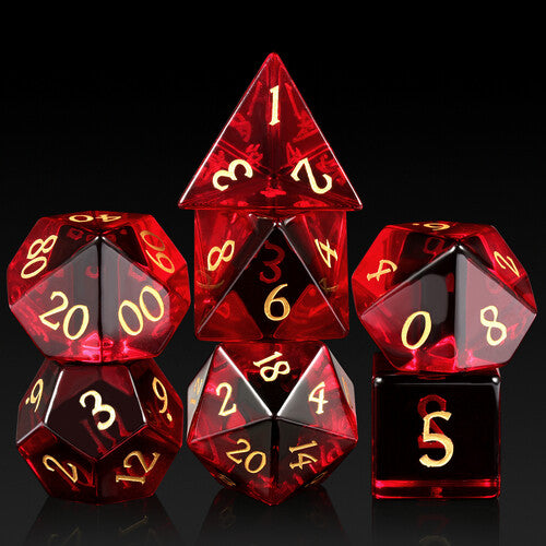 Glass Dice Ruby Zircon 7pcs Set