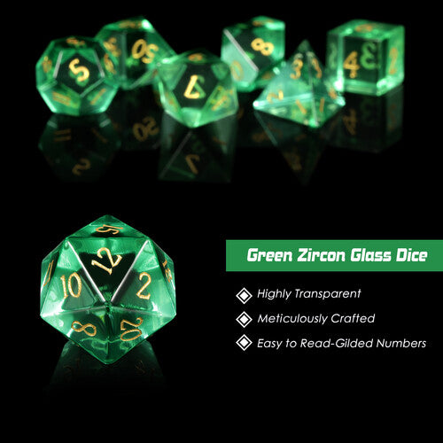 Glass Dice Emerald Zircon 7pcs Set