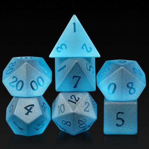Glass Dice Frosted Aquamarine Zircon 7pcs Set