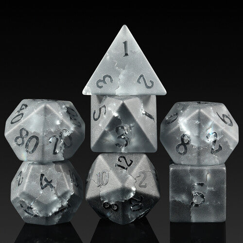 Glass Dice Shattered Onyx Zircon 7pcs Set