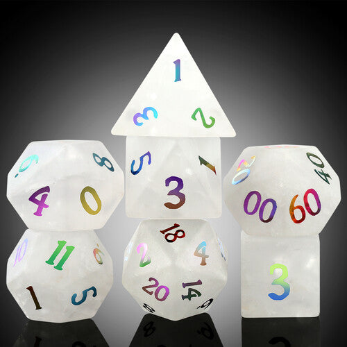 Glass Dice Frosted White Zircon 7pcs Set