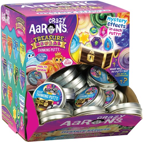 Crazy Aaron's Mini Thinking Putty Treasure Reveal Mini 2'' Tin, 60-Piece PDQ