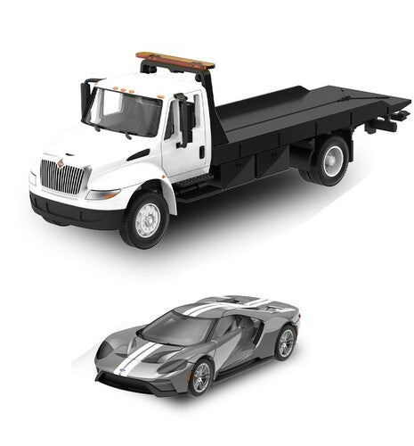GreenLight Collectibles - 1:64 2014 International Durastar 4400 with 2017 Ford GT Liquid Grey with White Stripes (Hobby Exclusive) Die-Cast Car