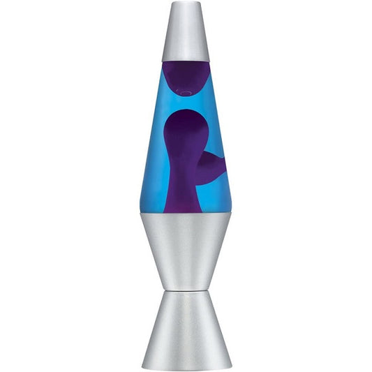 14.5-Inch Lava Lamp with Purple Wax in Blue Liquid & Silver Base