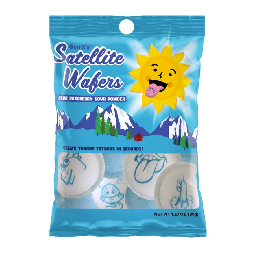 Satellite Wafers Blue Raspberry Flavored with Tongue Tattoo