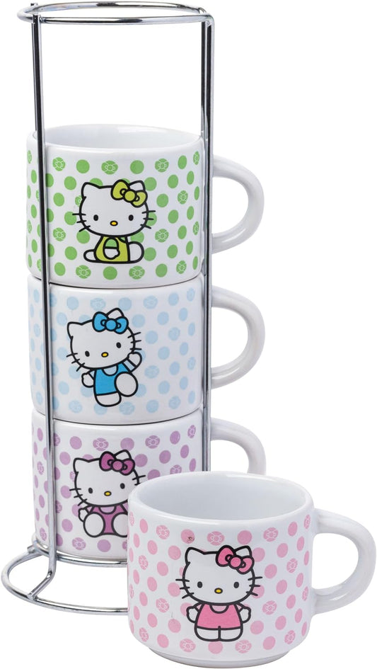 Sanrio Hello Kitty Polka Dots 4pc Stackable Ceramic Espresso Small Cup Set
