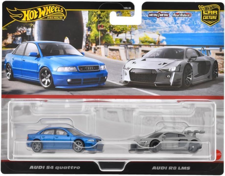 Hot Wheels JDY82 Premium 2 Pack Audi S4 Quattro/Audi R8 LMS Vehicle Toy Minicar