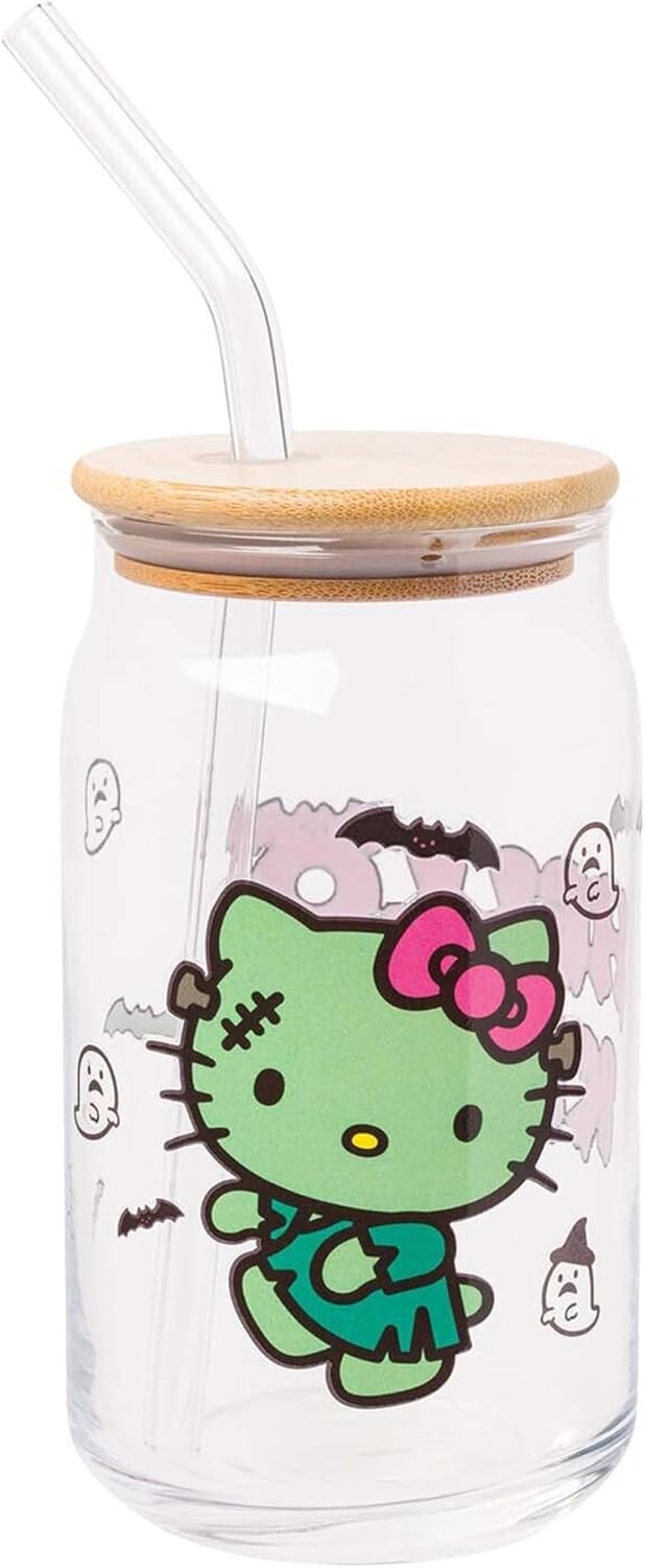 Hello Kitty Halloween Spooky Frankenstein Glass Tumbler, 16oz